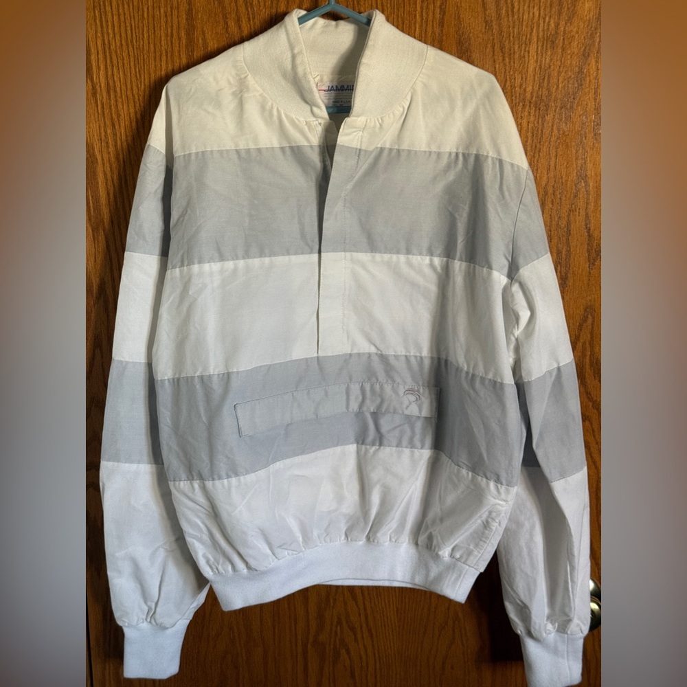 Vtg Jammin Pullover Windbreaker Jacket Gray and White 1/4 Zip Men's Size XL